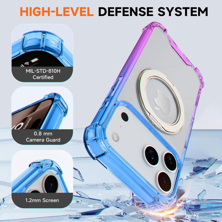 MagSafe Clear Ring Stand Case for iPhone 17 Pro Max – Blue/Purple