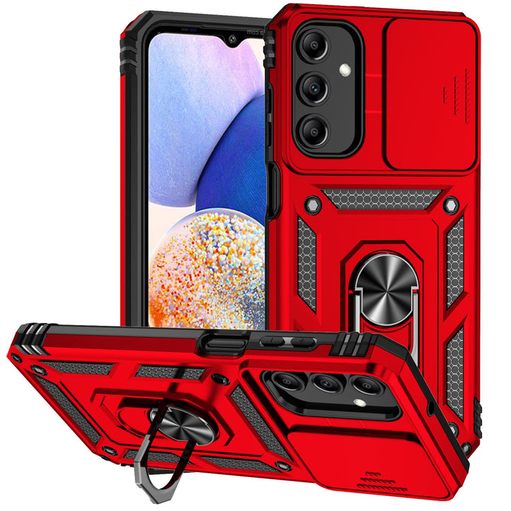 SunStory Phone Case for Samsung Galaxy A15 5G Case with HD Screen Protector & Slide Camera Cover & Rotated Ring Kickstand, [Military-Grade] Phone Case for Galaxy A15 5G (Red) - DOKUTRONIX