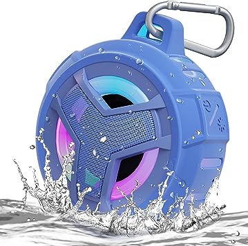 Portable Bluetooth Shower Speaker with LED Light - Waterproof, Floating, True Wireless Stereo - Light Blue