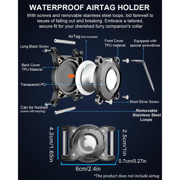 ONEONTA Waterproof AirTag Dog Collar Holder – TPU & Metal - DOKUTRONIX