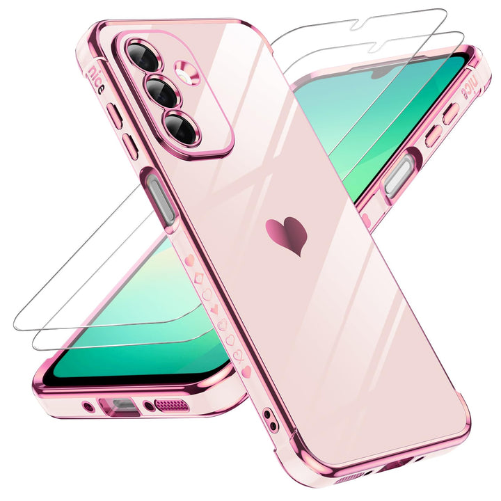 LeYi for Samsung Galaxy A15 5G Case: with Tempered Glass Screen Protector [2 Pcs]+ Full Camera Lens Protection,Love Heart Plating Girly Cute Luxury Shockproof Case, Cute Present for Mom, Dark Purple - DOKUTRONIX