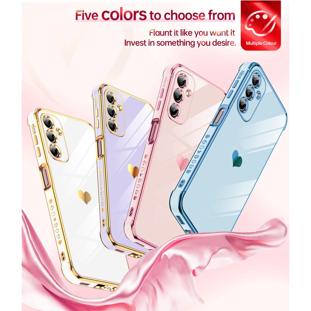 LeYi for Samsung Galaxy A15 5G Case: with Tempered Glass Screen Protector [2 Pcs]+ Full Camera Lens Protection,Love Heart Plating Girly Cute Luxury Shockproof Case, Cute Present for Mom, Dark Purple - DOKUTRONIX