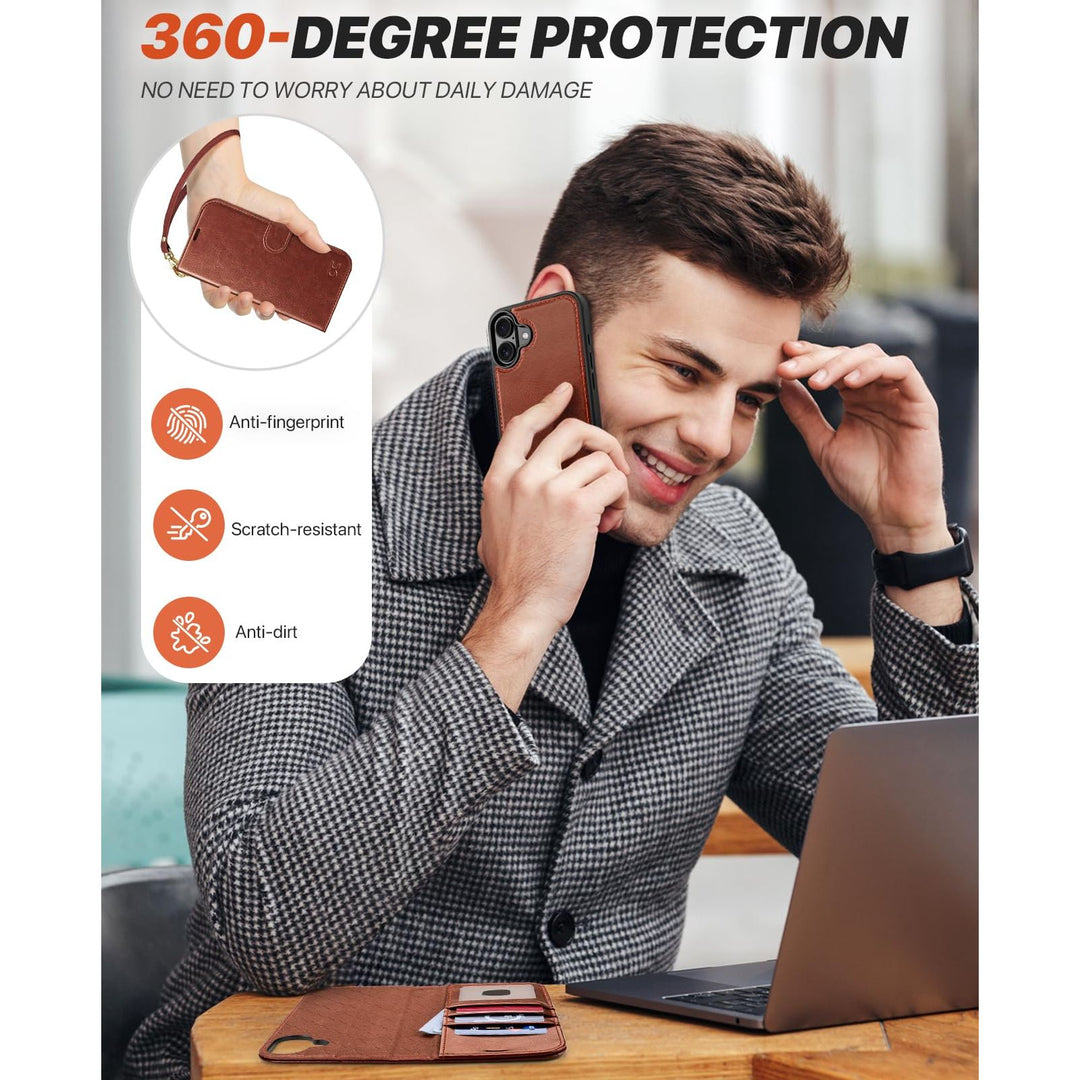 OCASE iPhone 16 Pro Detachable Wallet Case – PU Leather, RFID Blocking (Ice Blue)