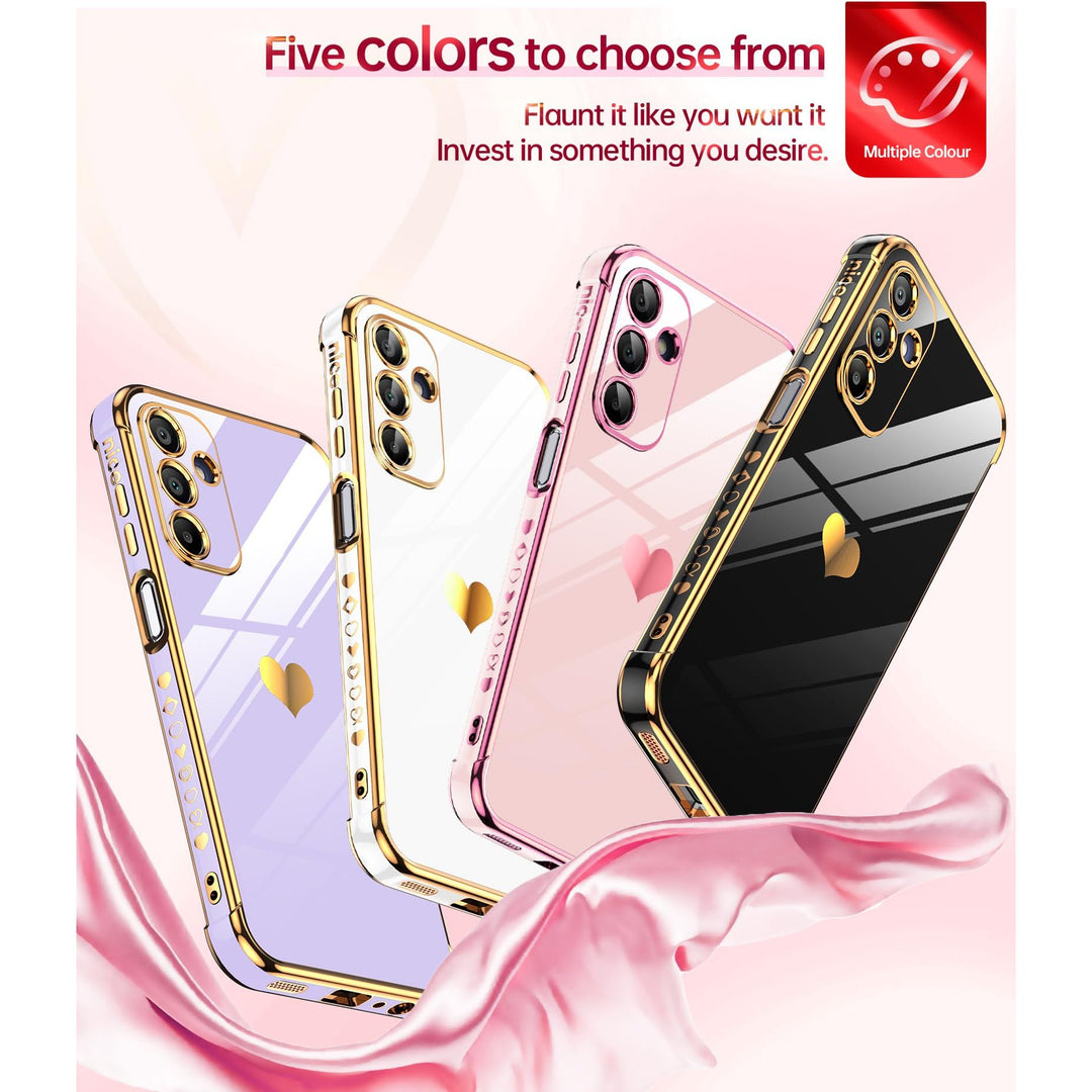 LeYi for Samsung Galaxy A15 5G Case: with Tempered Glass Screen Protector [2 Pcs]+ Full Camera Lens Protection,Love Heart Plating Girly Cute Luxury Shockproof Case, Cute Present for Mom, Dark Purple - DOKUTRONIX