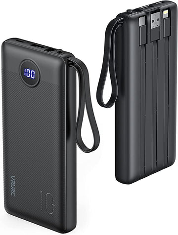 Dokutronix Portable Charger with Built in Cables 10000mAh- Black