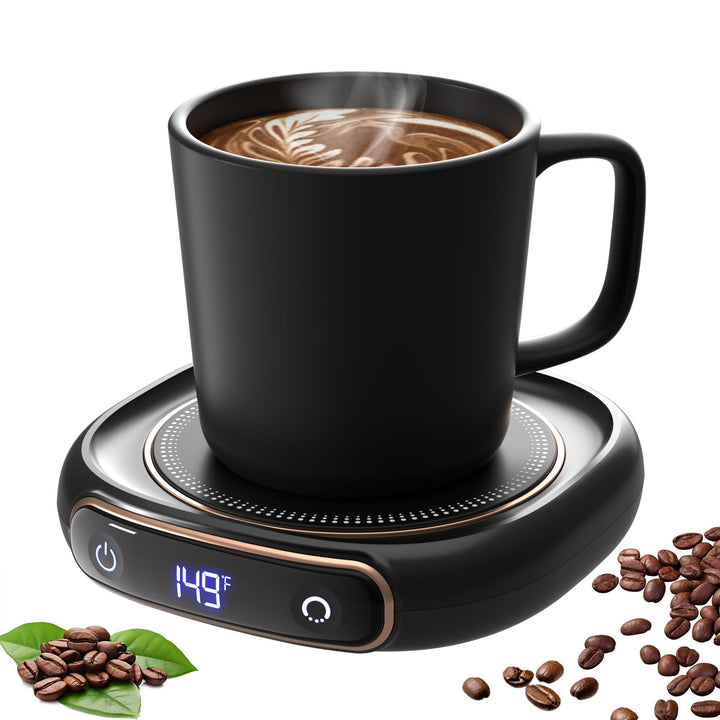 HeatMate Mug Warmer & Set - Coffee and Beverage Warmer with Auto Shut Off (Black)