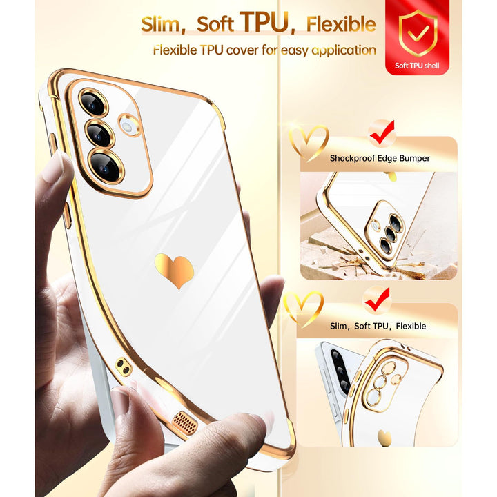 LeYi for Samsung Galaxy A15 5G Case: with Tempered Glass Screen Protector [2 Pcs]+ Full Camera Lens Protection,Love Heart Plating Girly Cute Luxury Shockproof Case, Cute Present for Mom, Dark Purple - DOKUTRONIX