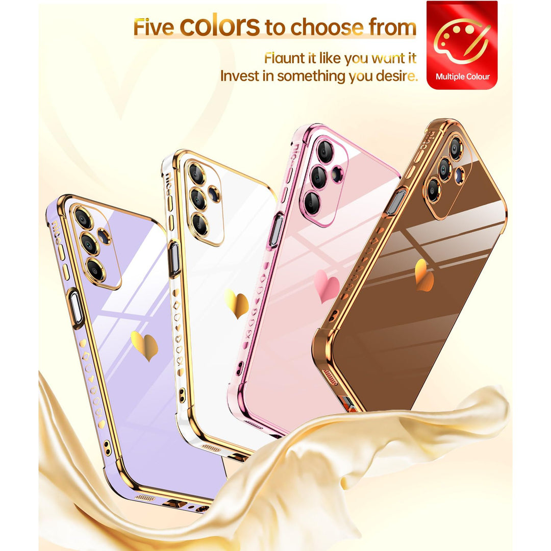 LeYi for Samsung Galaxy A15 5G Case: with Tempered Glass Screen Protector [2 Pcs]+ Full Camera Lens Protection,Love Heart Plating Girly Cute Luxury Shockproof Case, Cute Present for Mom, Dark Purple - DOKUTRONIX