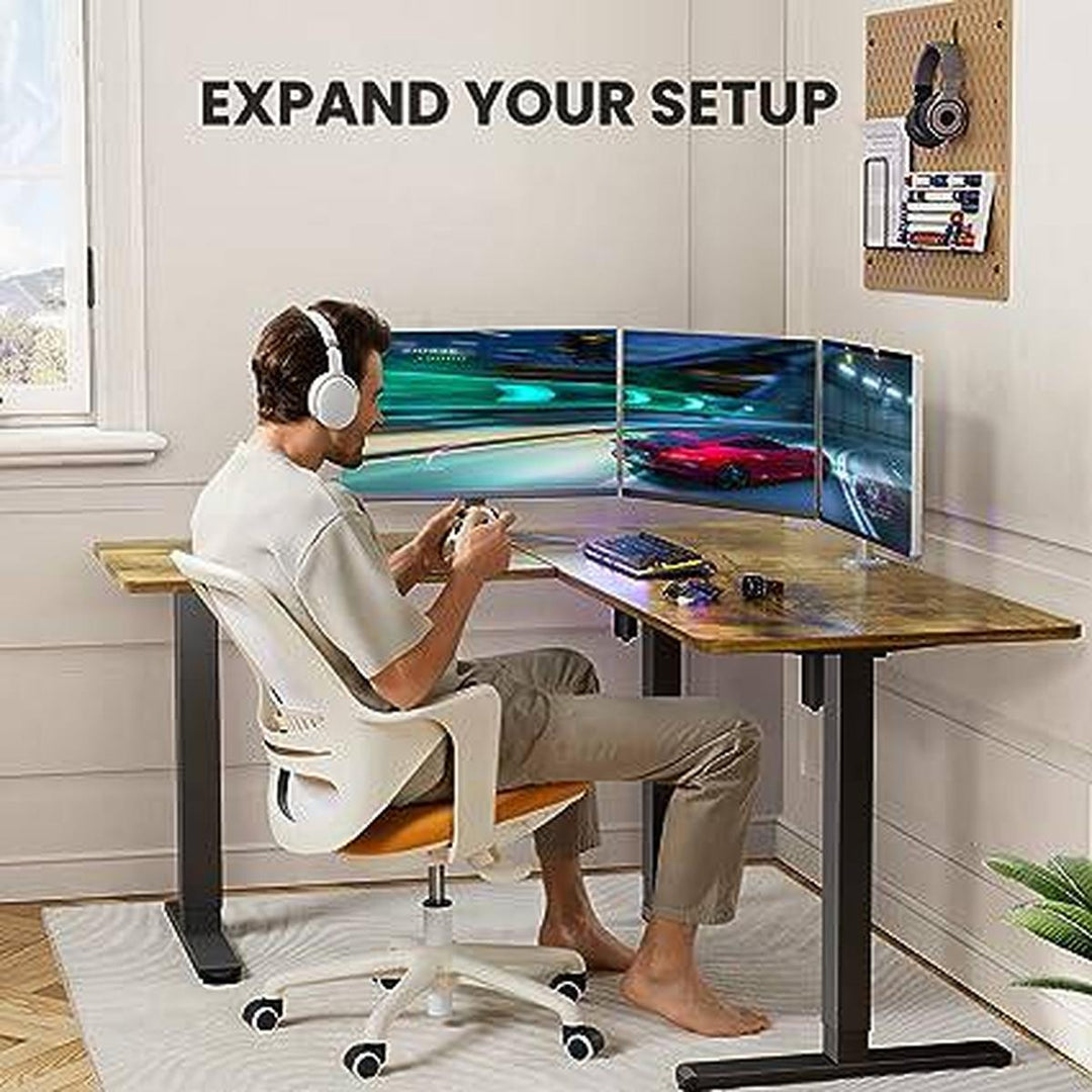 Vintage L-Shaped Sit-Stand Desk 63 Retro Chic - DOKUTRONIX