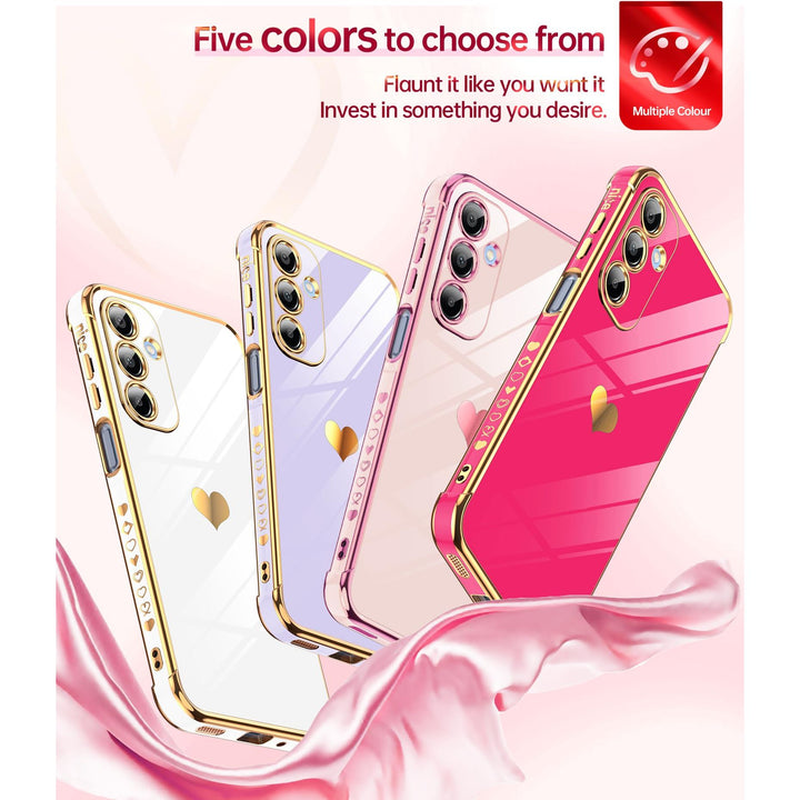 LeYi for Samsung Galaxy A15 5G Case: with Tempered Glass Screen Protector [2 Pcs]+ Full Camera Lens Protection,Love Heart Plating Girly Cute Luxury Shockproof Case, Cute Present for Mom, Dark Purple - DOKUTRONIX