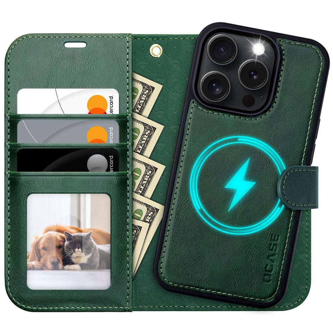 OCASE iPhone 16 Pro Detachable Wallet Case – PU Leather, RFID Blocking (Ice Blue)