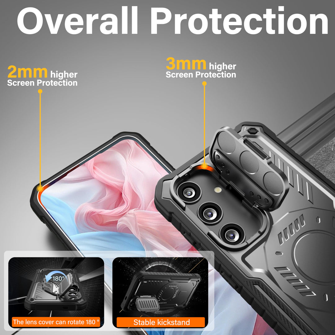 FITO for Samsung Galaxy A15 Case with Screen Protector, Military Grade Shockproof Phone Case with Camera Cover and Kickstand (Black) - DOKUTRONIX