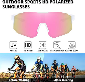 STORYCOAST Polarized Sports Sunglasses - White Frame/Pink Mirror Lens