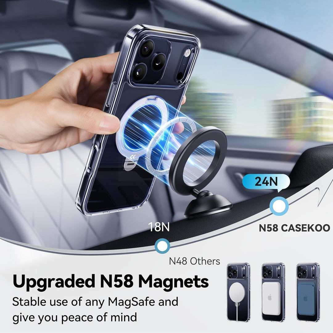 CASEKOO 360° MagSafe Clear Stand Case for iPhone 17 Pro Max