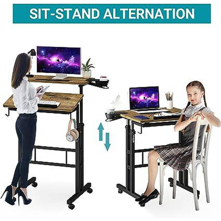 Rolling Oak Desk with Cup Holder - DOKUTRONIX