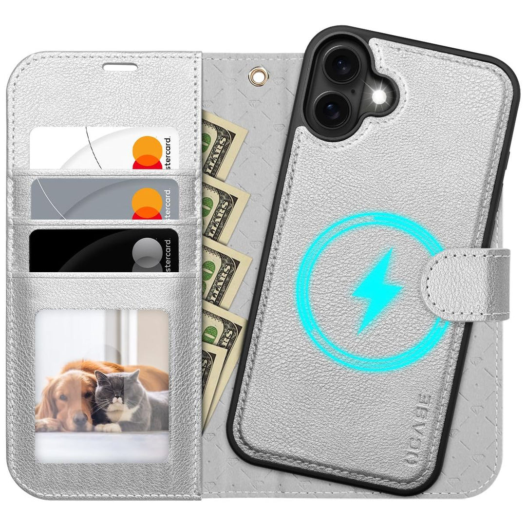 OCASE iPhone 16 Pro Detachable Wallet Case – PU Leather, RFID Blocking (Ice Blue)