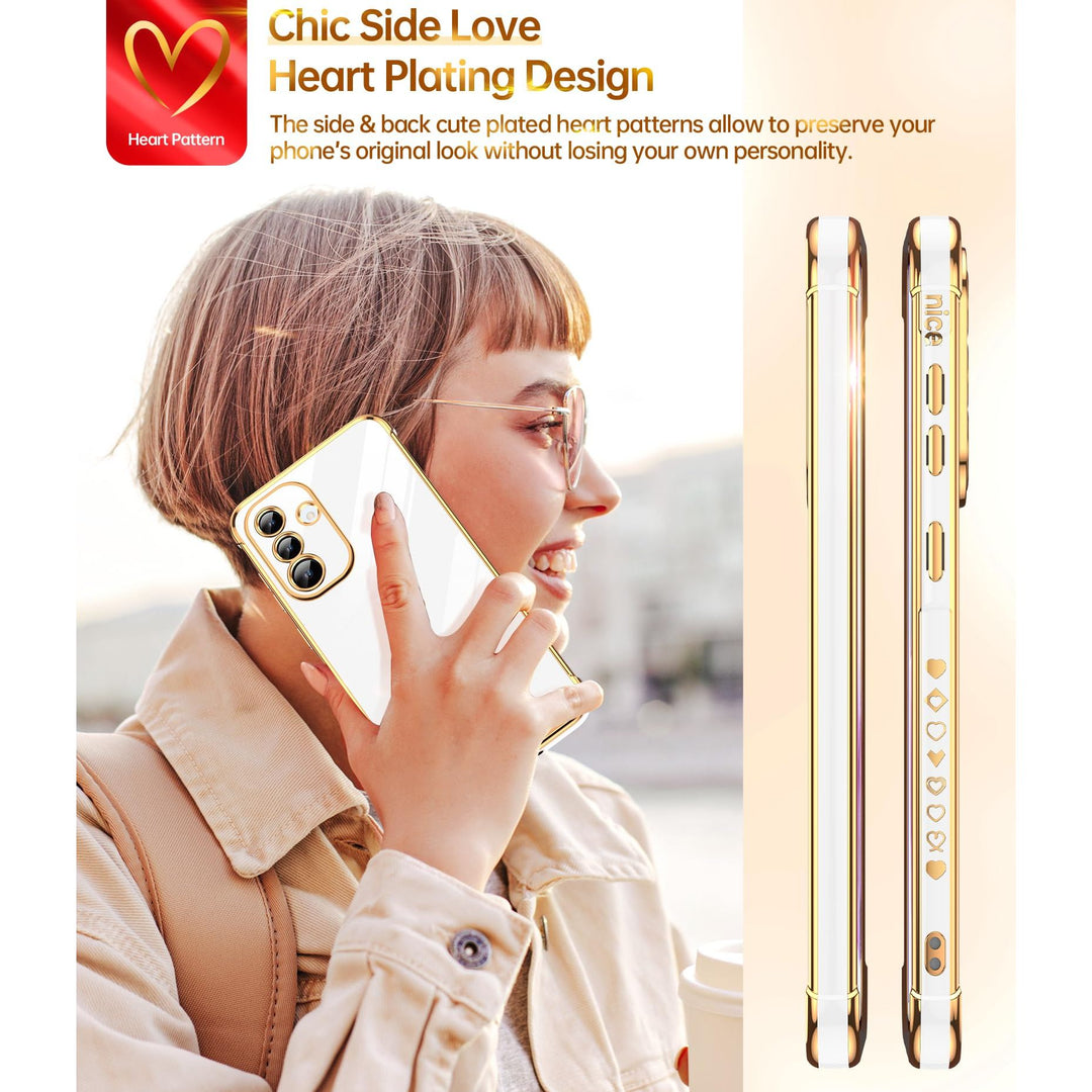 LeYi for Samsung Galaxy A15 5G Case: with Tempered Glass Screen Protector [2 Pcs]+ Full Camera Lens Protection,Love Heart Plating Girly Cute Luxury Shockproof Case, Cute Present for Mom, Dark Purple - DOKUTRONIX