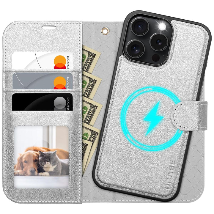 OCASE iPhone 16 Pro Detachable Wallet Case – PU Leather, RFID Blocking (Ice Blue)