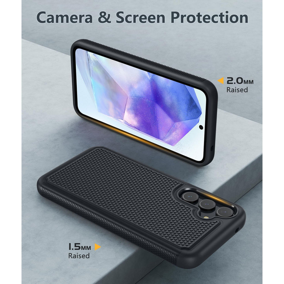 FNTCASE for Samsung Galaxy A14 5G Case: Dual Layer Protective Heavy Duty Cell Phone Cover Shockproof Rugged with Non Slip Textured Back - Military Protection Bumper Tough - 2023, 6.6inch (Matte Black) - DOKUTRONIX