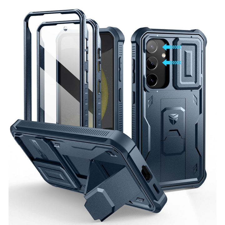 Dexnor for Samsung Galaxy S24 Case with Built-in Slide Camera Cover & Screen Protector & Kickstand, Heavy-Duty Shockproof Rugged Case Full-Body Bumper Protective Cover for Galaxy S24 (2024),Black - DOKUTRONIX
