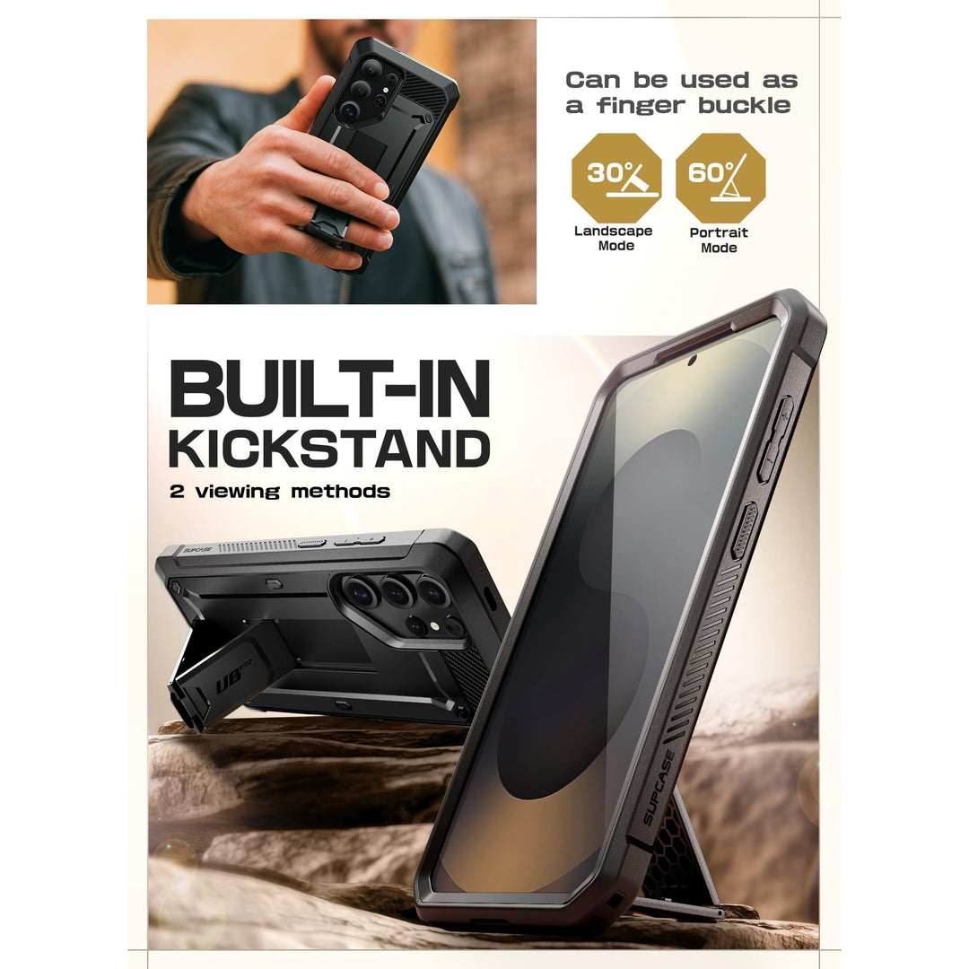 SUPCASE for Samsung Galaxy S25 Ultra Case with Stand (Unicorn Beetle Pro), [2 Front Frames] [Built-in Screen Protector & Belt-Clip] Military-Grade Protection Phone Case for S25 Ultra 6.9 Inch, Black - DOKUTRONIX