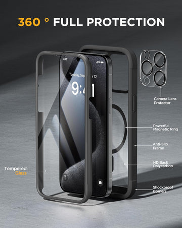 Miracase MagSafe iPhone 15 Pro Case - Full-Body Bumper - Black