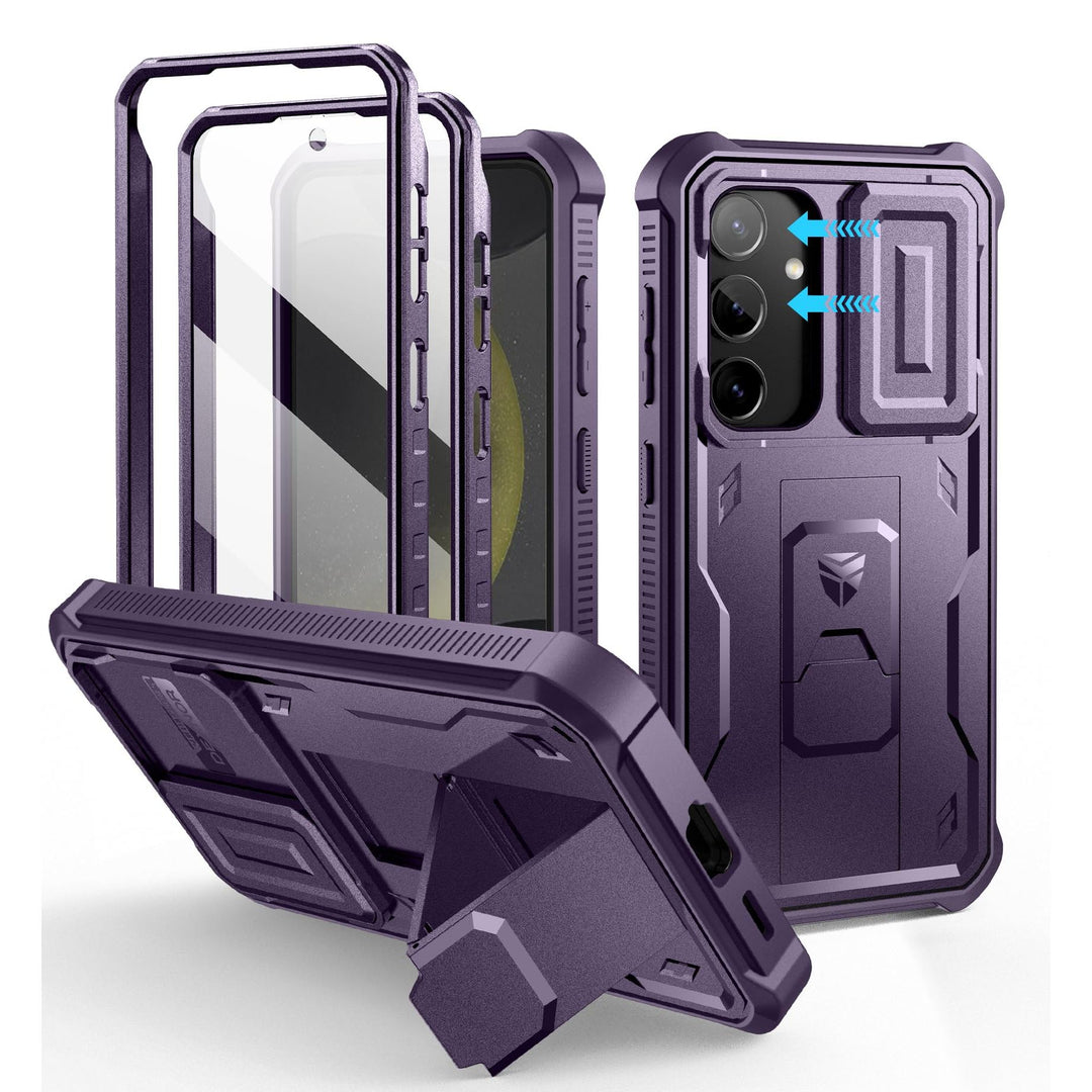Dexnor for Samsung Galaxy S24 Case with Built-in Slide Camera Cover & Screen Protector & Kickstand, Heavy-Duty Shockproof Rugged Case Full-Body Bumper Protective Cover for Galaxy S24 (2024),Black - DOKUTRONIX
