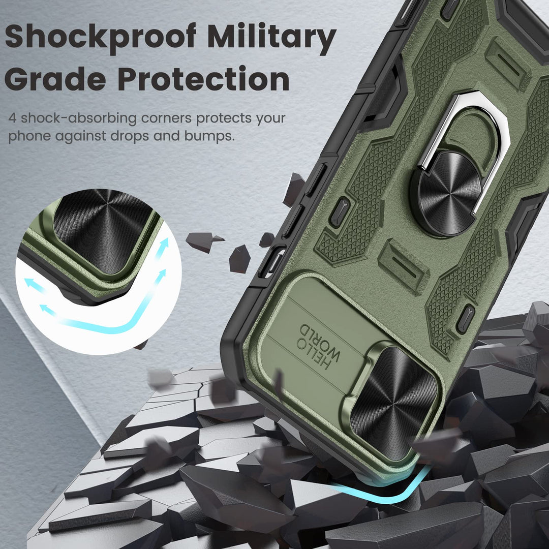 Caka iPhone 14 Plus Case – Belt-Clip Holster, Slide Camera Cover & 360° Stand (Green)