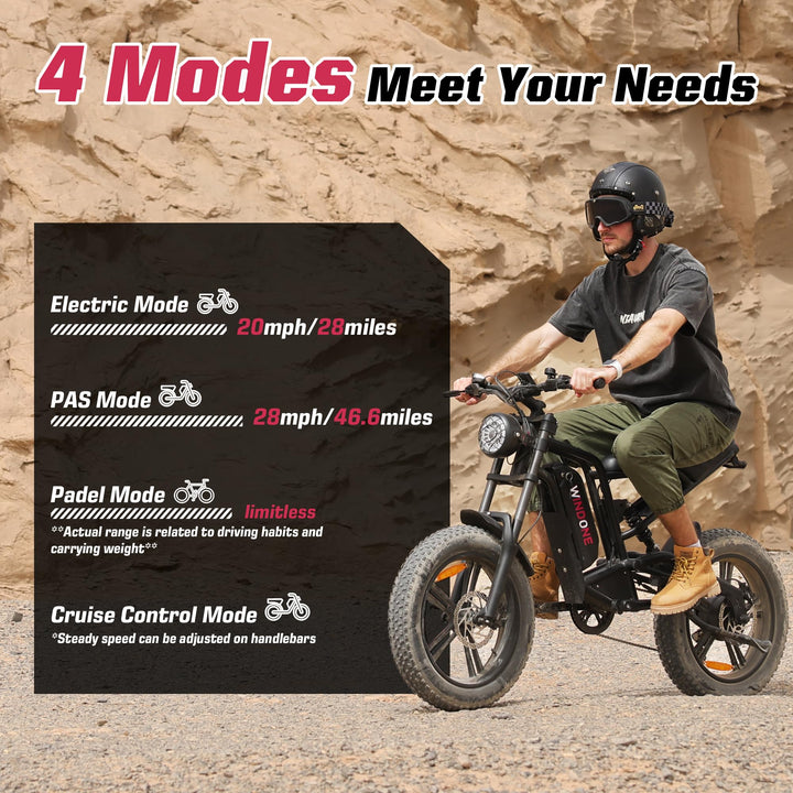 E2/K20 Electric Bike for Adults, 48V 13Ah/15Ah Battery, Up to 28 MPH & 46.6/60 Miles (PAS), 750/1000W Peak Ebike with All-Terrain 20"/26'' Fat Tires, UL Certified, Moped E-Bike - DOKUTRONIX