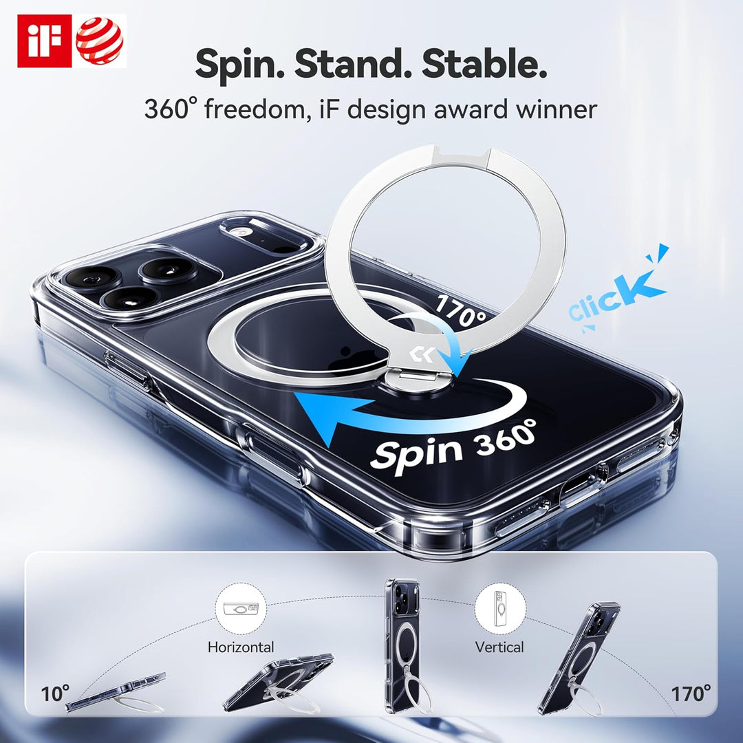 CASEKOO 360° MagSafe Clear Stand Case for iPhone 17 Pro Max