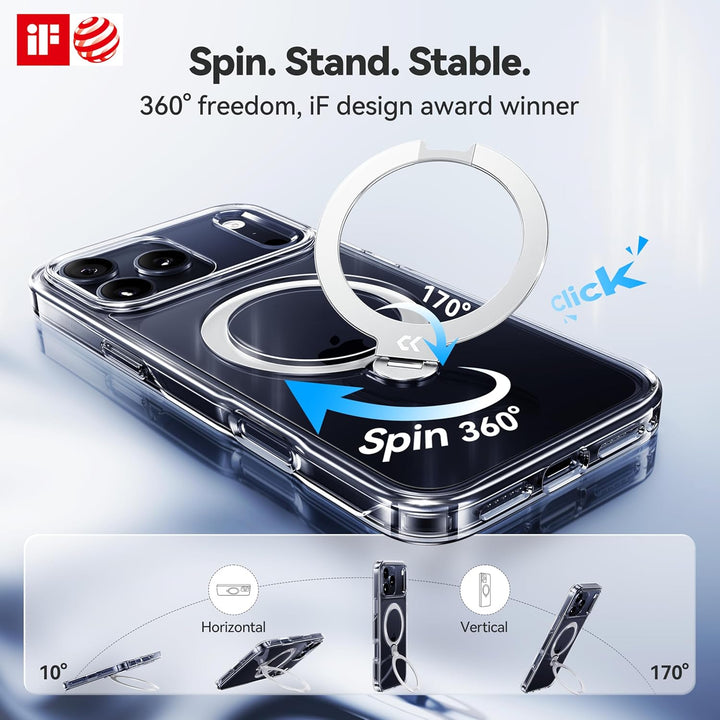 CASEKOO 360° MagSafe Clear Stand Case for iPhone 17 Pro Max