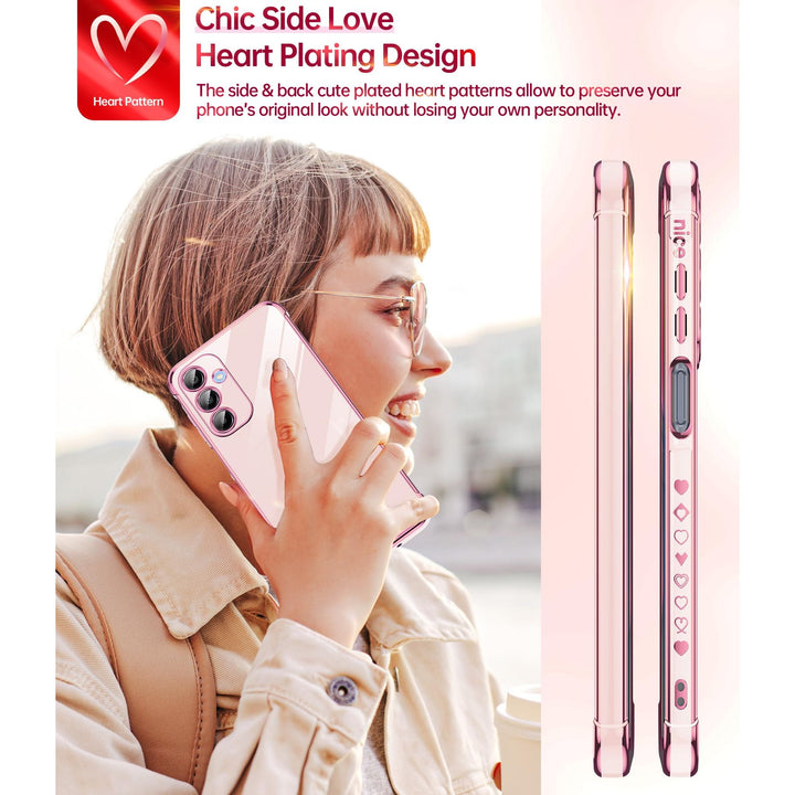 LeYi for Samsung Galaxy A15 5G Case: with Tempered Glass Screen Protector [2 Pcs]+ Full Camera Lens Protection,Love Heart Plating Girly Cute Luxury Shockproof Case, Cute Present for Mom, Dark Purple - DOKUTRONIX