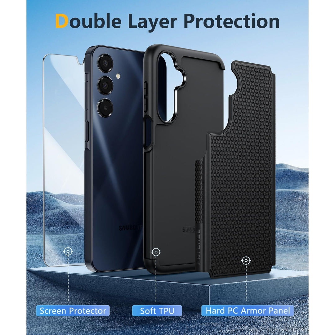 FNTCASE for Samsung Galaxy A14 5G Case: Dual Layer Protective Heavy Duty Cell Phone Cover Shockproof Rugged with Non Slip Textured Back - Military Protection Bumper Tough - 2023, 6.6inch (Matte Black) - DOKUTRONIX