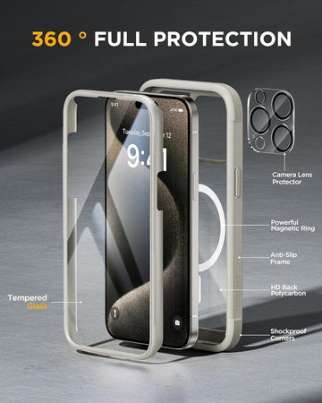 Miracase MagSafe iPhone 15 Pro Case - Full-Body Bumper - Magnetic Grey Titanium