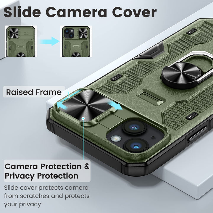 Caka iPhone 14 Plus Case – Belt-Clip Holster, Slide Camera Cover & 360° Stand (Green)