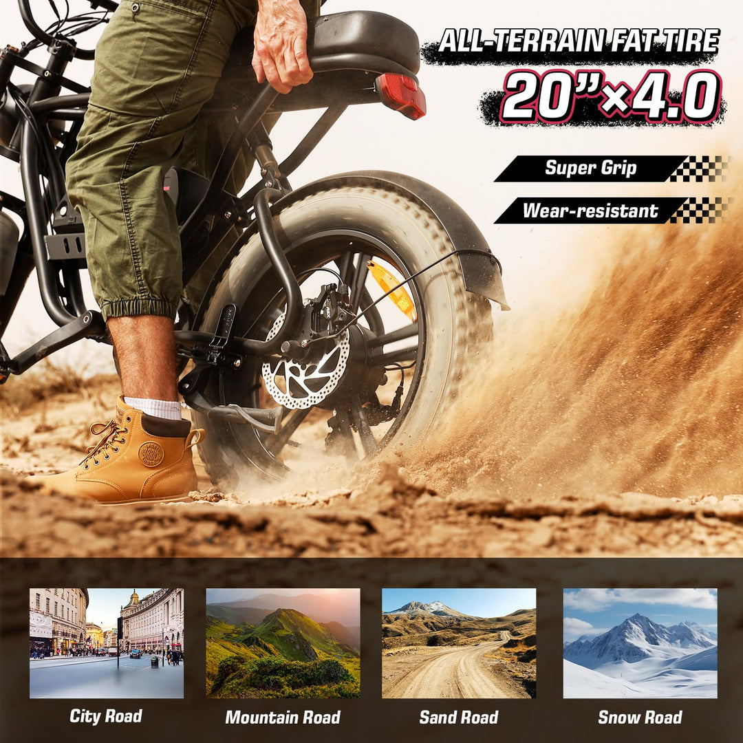 S16/K2 Electric Bike for Adults, Max 22/28MPH Speed & 50 Miles Range (PAS), 750W Peak Motor Ebike with 48V/13Ah Removable Battery, 4.0 Fat Tire and Shock Absorber, UL Certified - DOKUTRONIX