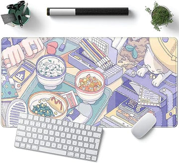 Anime Ramen Mouse Desk Pad - XL Cute Purple Cat Extra Large Mouse Pad