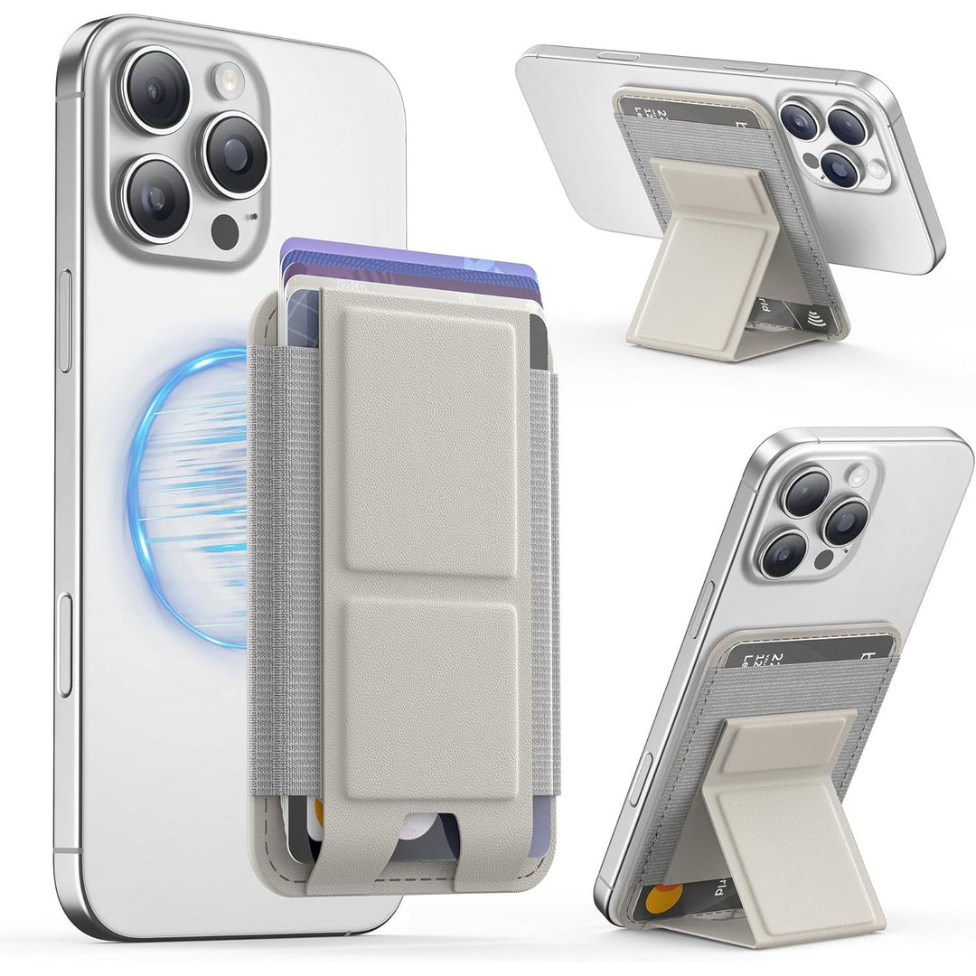 MagSafe Wallet Stand - Strong, RFID, 5 Card Fit - Stone - DOKUTRONIX