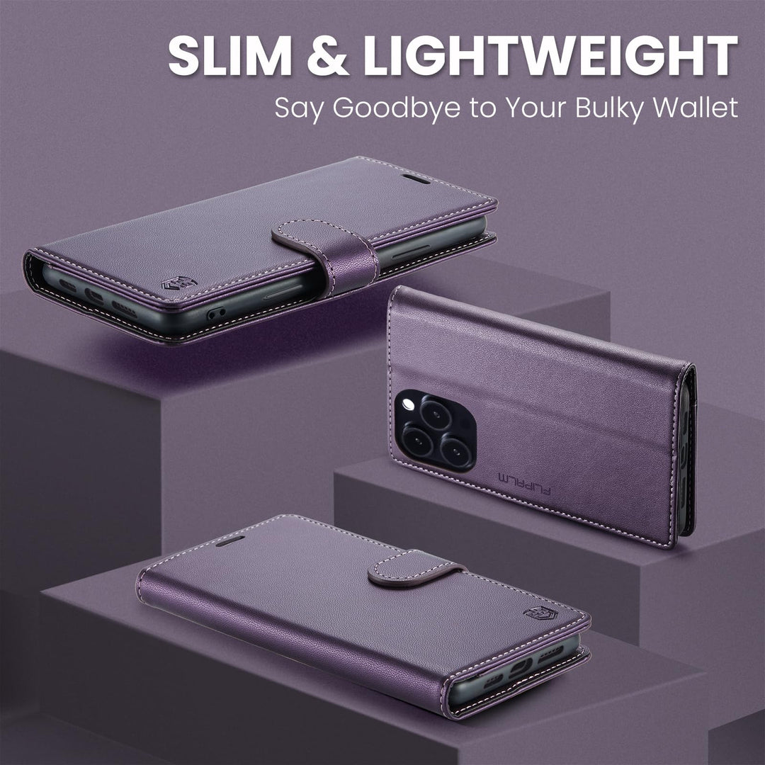 iPhone 16 Pro RFID Wallet Case - Purple Flip Cover