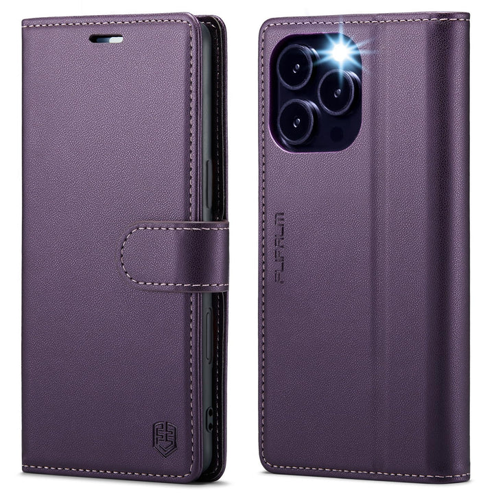 iPhone 16 Pro RFID Wallet Case - Purple Flip Cover