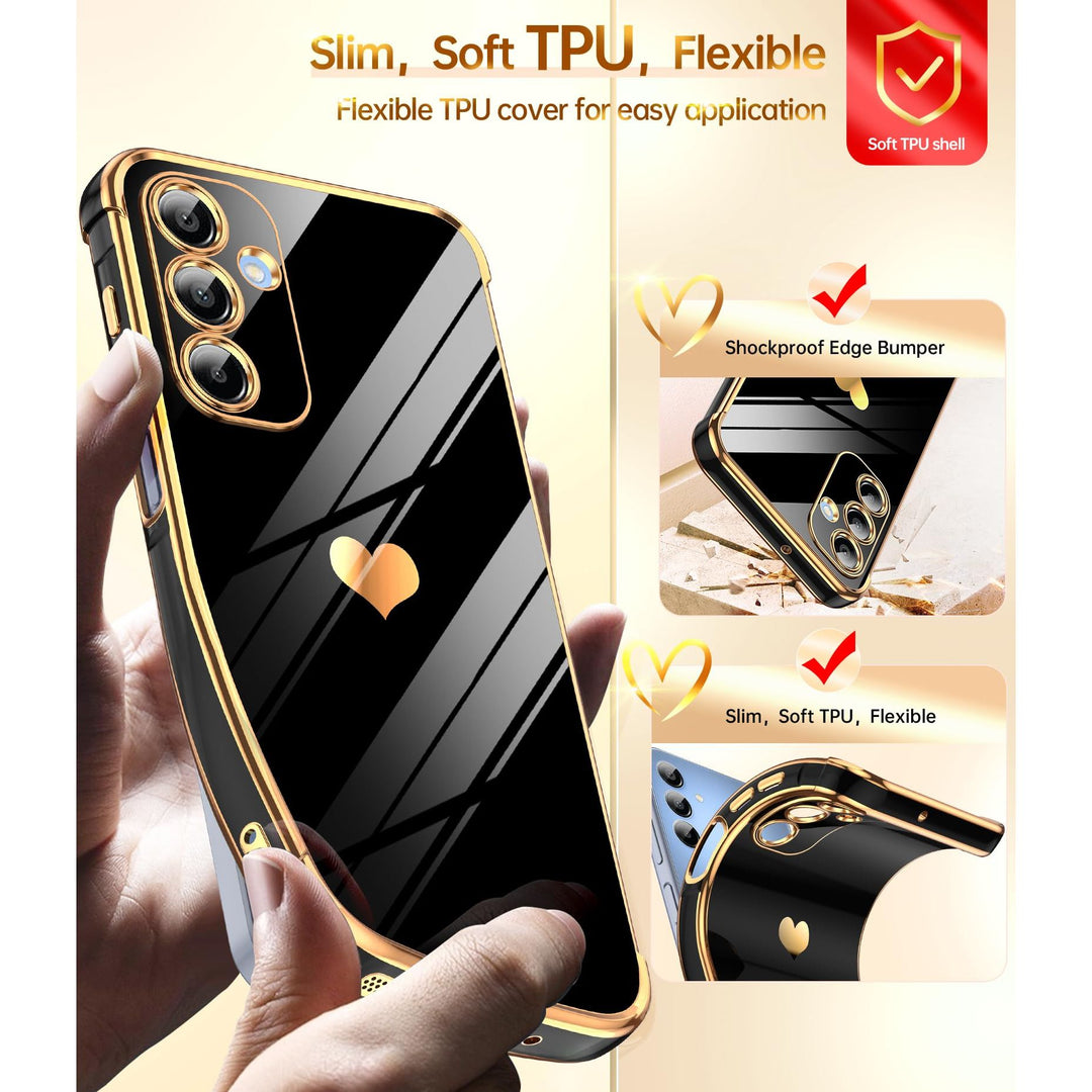 LeYi for Samsung Galaxy A15 5G Case: with Tempered Glass Screen Protector [2 Pcs]+ Full Camera Lens Protection,Love Heart Plating Girly Cute Luxury Shockproof Case, Cute Present for Mom, Dark Purple - DOKUTRONIX