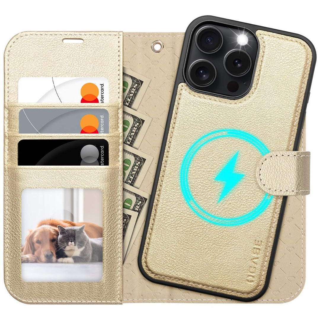 OCASE iPhone 16 Pro Detachable Wallet Case – PU Leather, RFID Blocking (Ice Blue)