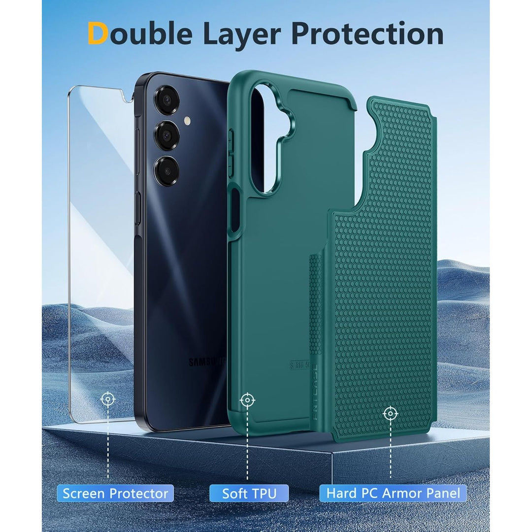 FNTCASE for Samsung Galaxy A16-5G Case: Dual Layer Protective Heavy Duty Cell Phone Cover with Non Slip Textured Back - Shockproof Rugged Military Grade Drop Protection Bumper Tough (Green) - DOKUTRONIX