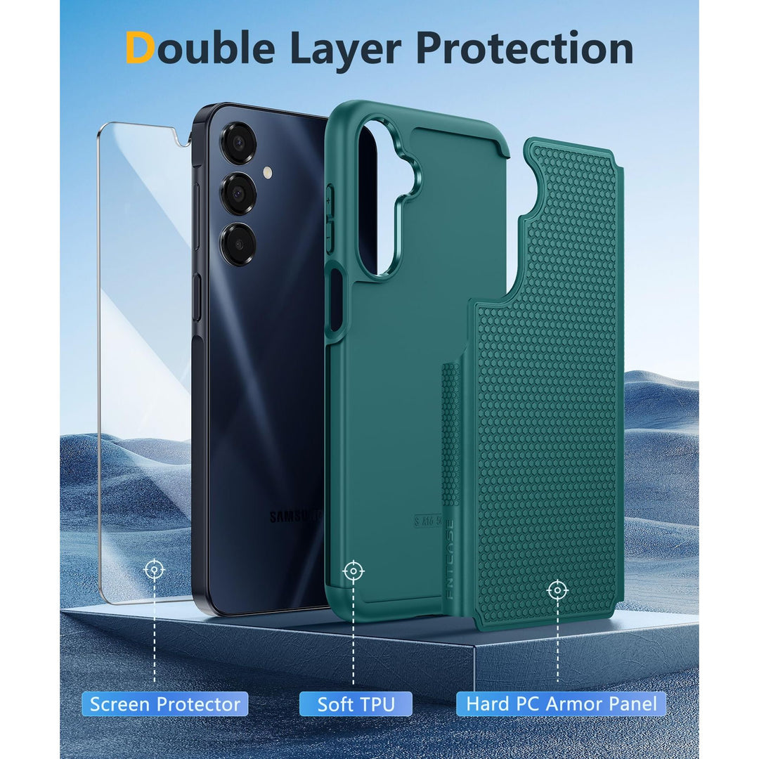 FNTCASE for Samsung Galaxy A14 5G Case: Dual Layer Protective Heavy Duty Cell Phone Cover Shockproof Rugged with Non Slip Textured Back - Military Protection Bumper Tough - 2023, 6.6inch (Matte Black) - DOKUTRONIX