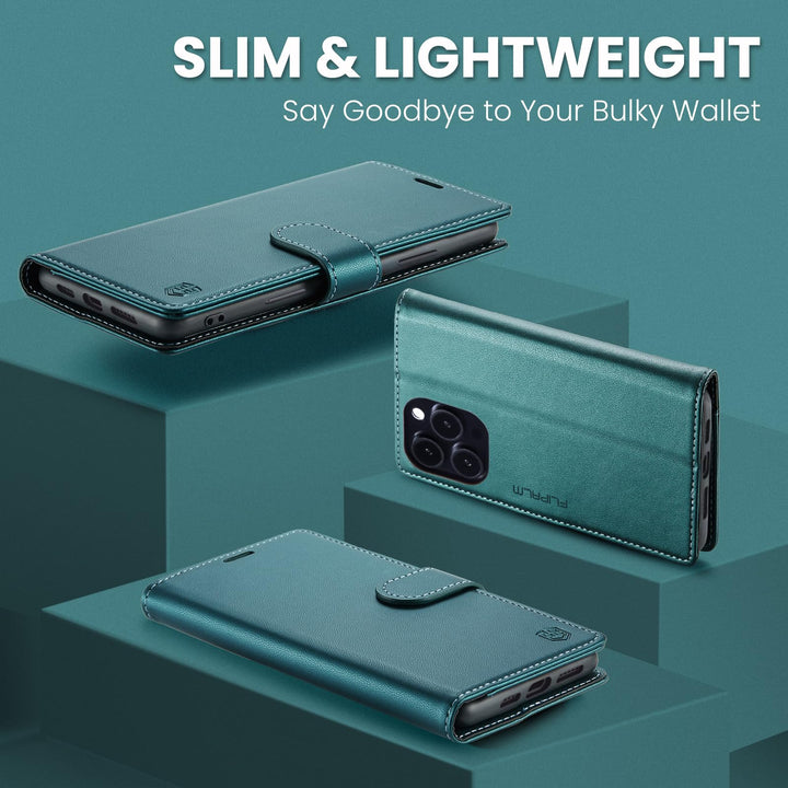 iPhone 16 Pro RFID Wallet Case - Purple Flip Cover