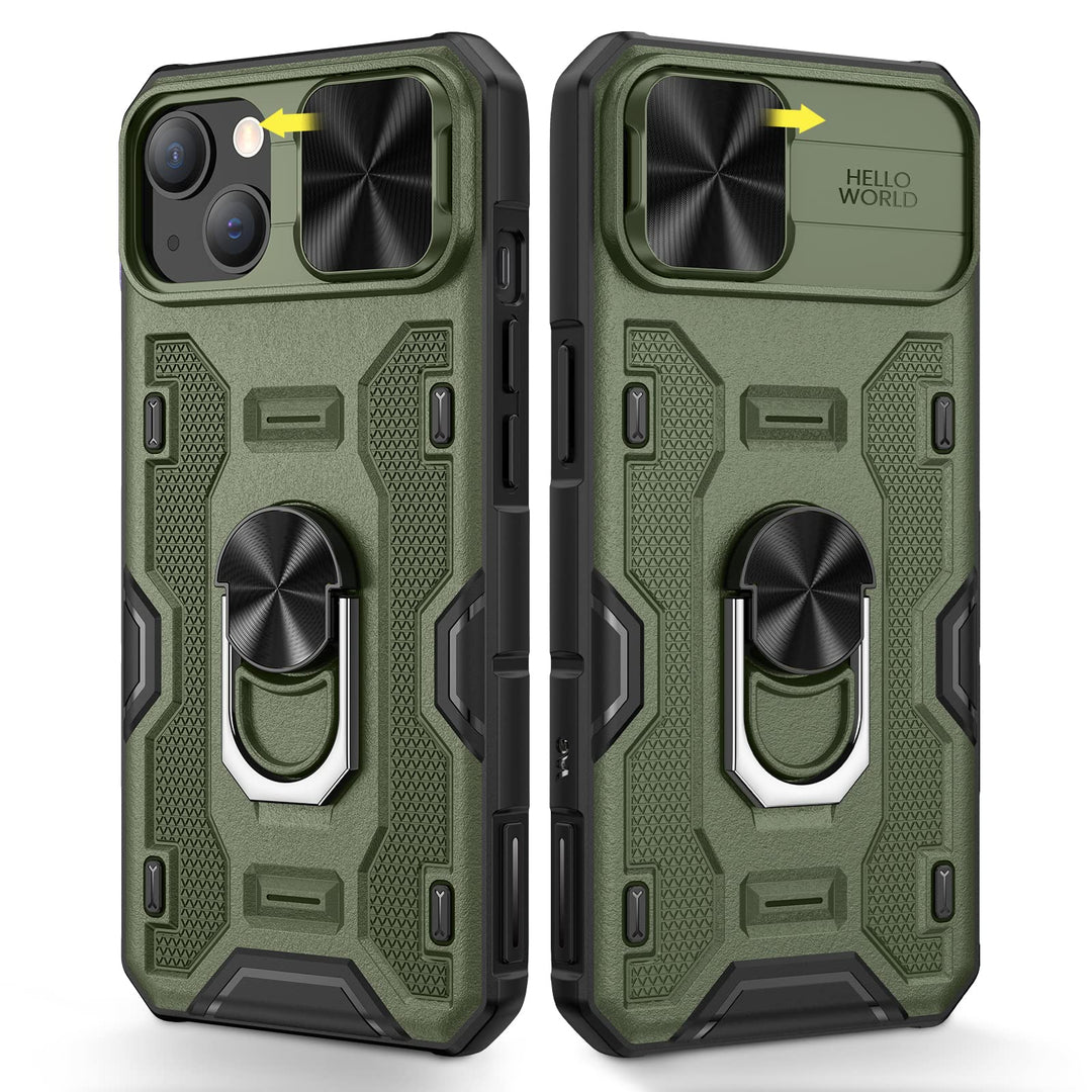 Caka iPhone 14 Plus Case – Belt-Clip Holster, Slide Camera Cover & 360° Stand (Green)