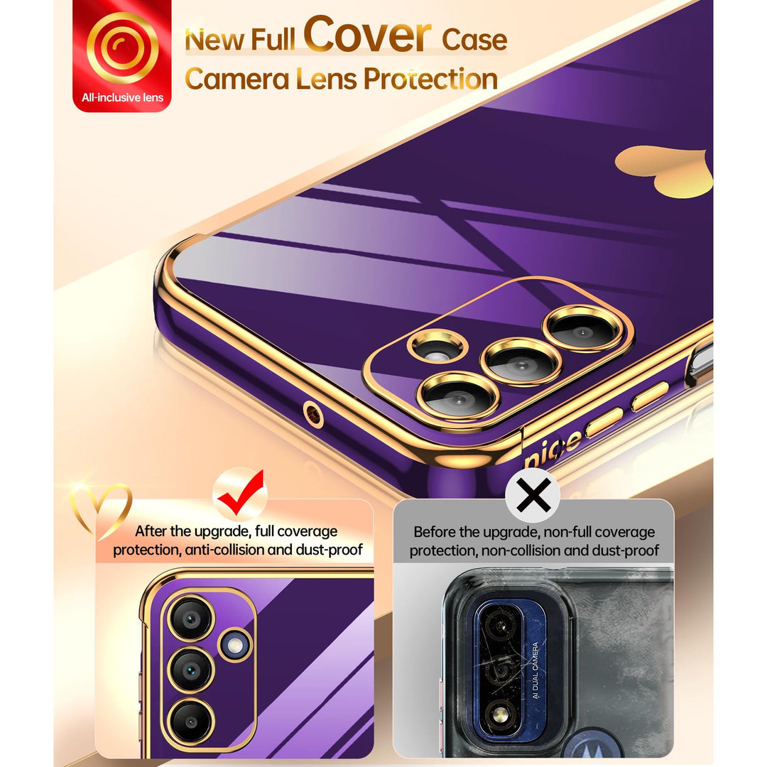 LeYi for Samsung Galaxy A15 5G Case: with Tempered Glass Screen Protector [2 Pcs]+ Full Camera Lens Protection,Love Heart Plating Girly Cute Luxury Shockproof Case, Cute Present for Mom, Dark Purple - DOKUTRONIX