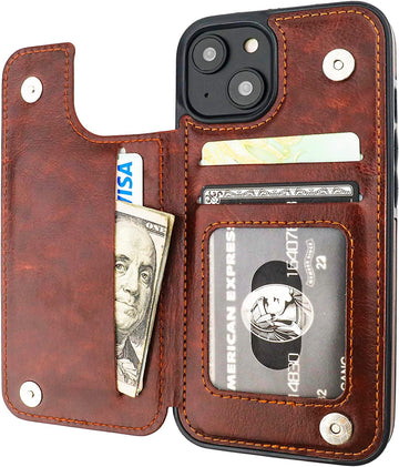 iPhone 14 Wallet Case: Leather Card Holder with Kickstand and Shockproof Cover