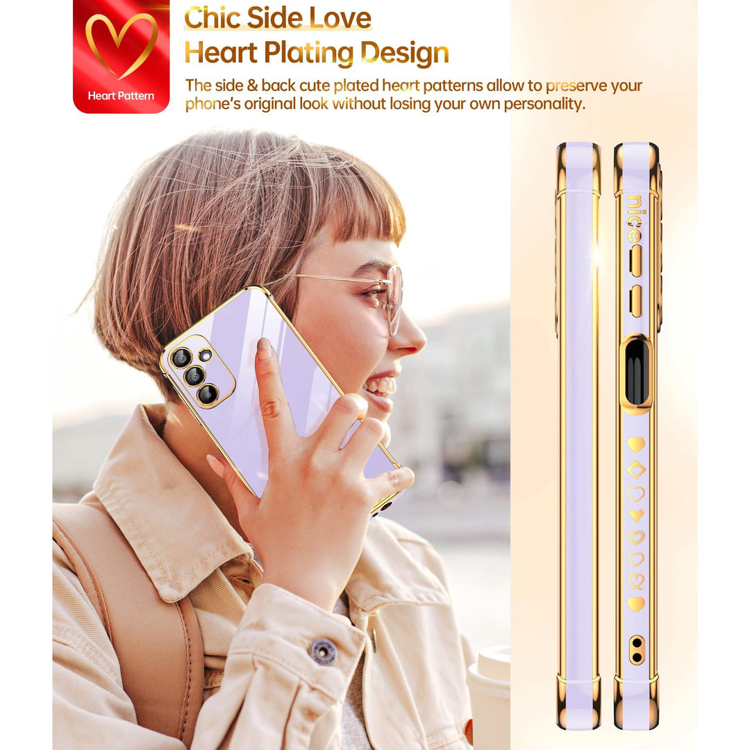 LeYi for Samsung Galaxy A15 5G Case: with Tempered Glass Screen Protector [2 Pcs]+ Full Camera Lens Protection,Love Heart Plating Girly Cute Luxury Shockproof Case, Cute Present for Mom, Dark Purple - DOKUTRONIX