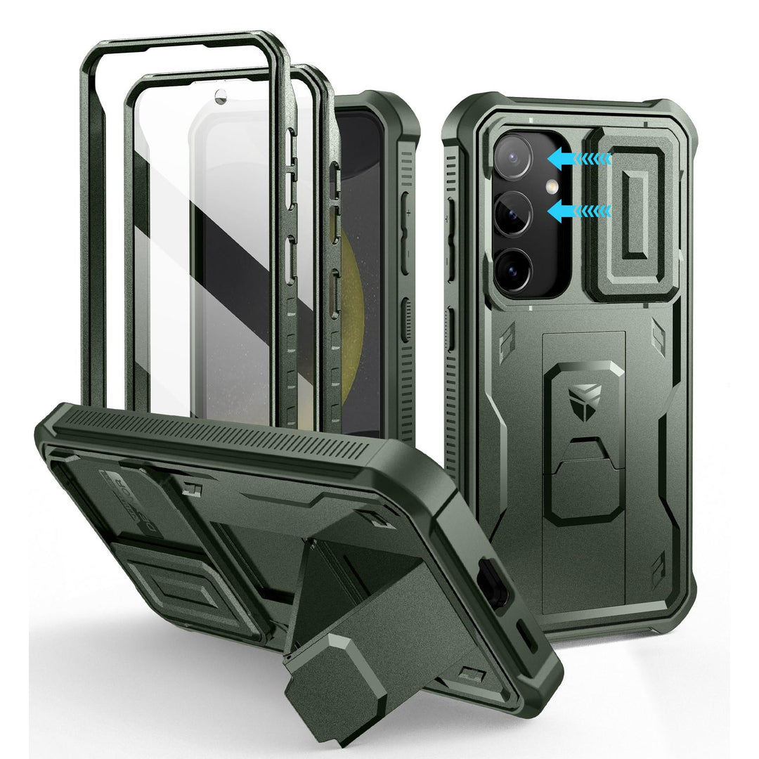 Dexnor for Samsung Galaxy S24 Case with Built-in Slide Camera Cover & Screen Protector & Kickstand, Heavy-Duty Shockproof Rugged Case Full-Body Bumper Protective Cover for Galaxy S24 (2024),Black - DOKUTRONIX